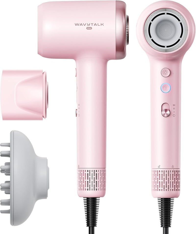 wavytalk Hair Dryer, Turblow Pro Fast Drying Blow Dryer with Diffuser, High Speed Hair Dryer with 110,000 RPM, Pro Negative Ions for Reduces Damage, Frizz Smoothing, 3 Speeds & 3 Temps, Pink - Image 1